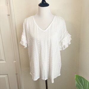 Chic White Eyelet Blouse with Ruffle Detail